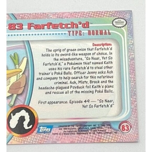 Farfetch'd Pokemon Card Topps #83 TV Animation Edition Series Blue Logo - Picture 4 of 5